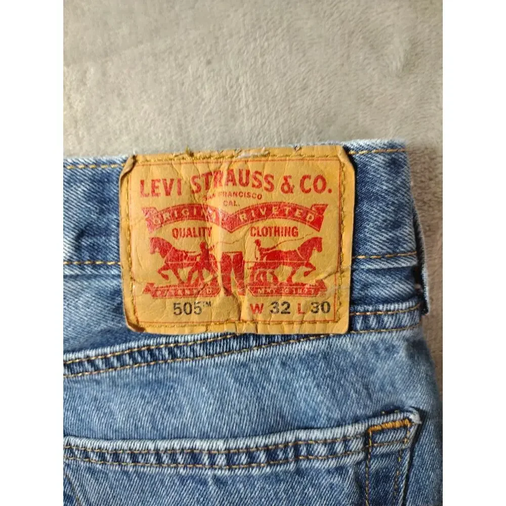 Levis 505 Jeans Mens 32x30 Straight Relaxed Lt Wash Western Cowboy Rodeo Casual
